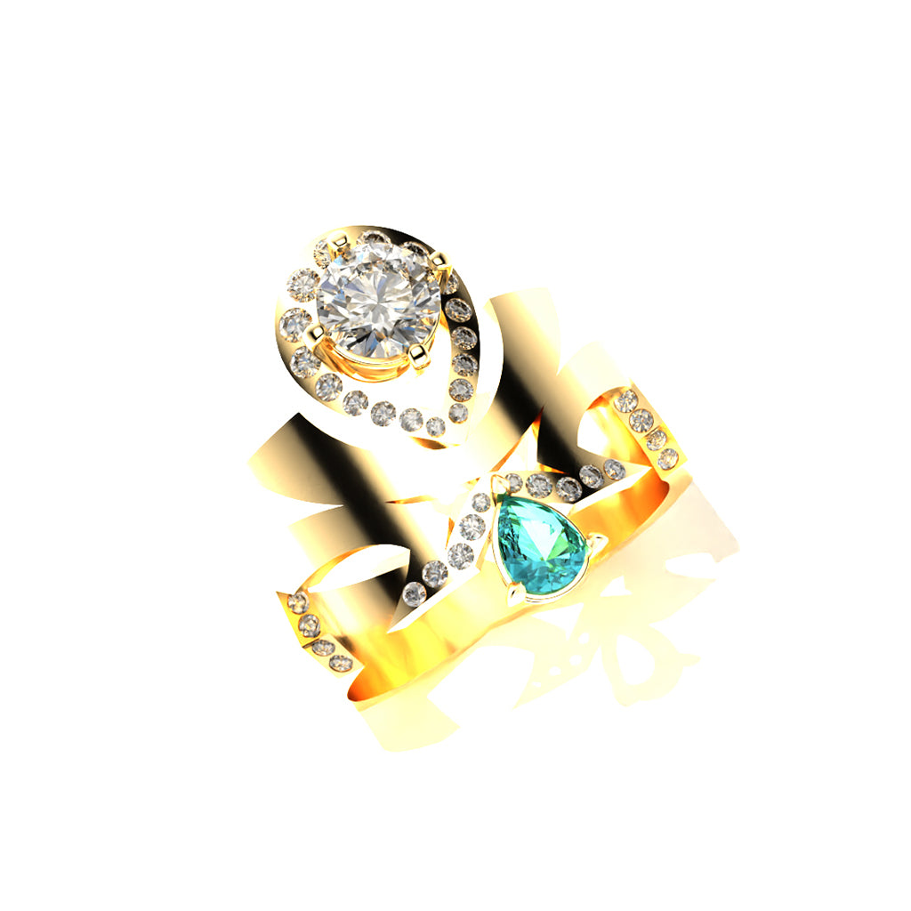 Gold and merit in 18 carat yellow gold - Diamonds and Tourmaline