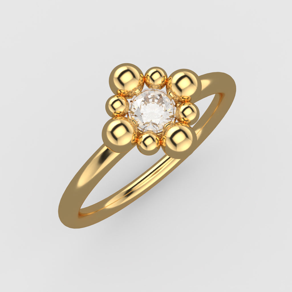 Solitaire fleur de perles en or jaune 18 carats