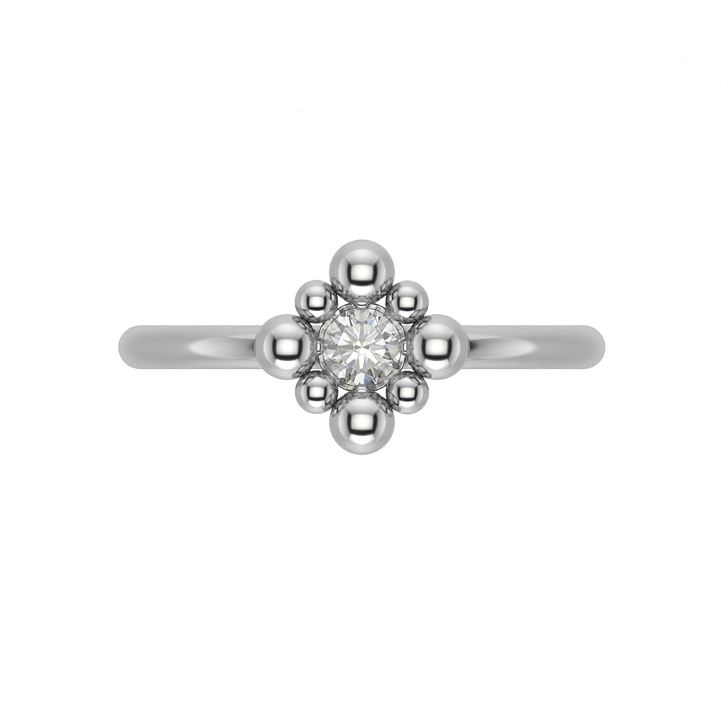 Solitaire fleur de perles en or blanc 18 carats