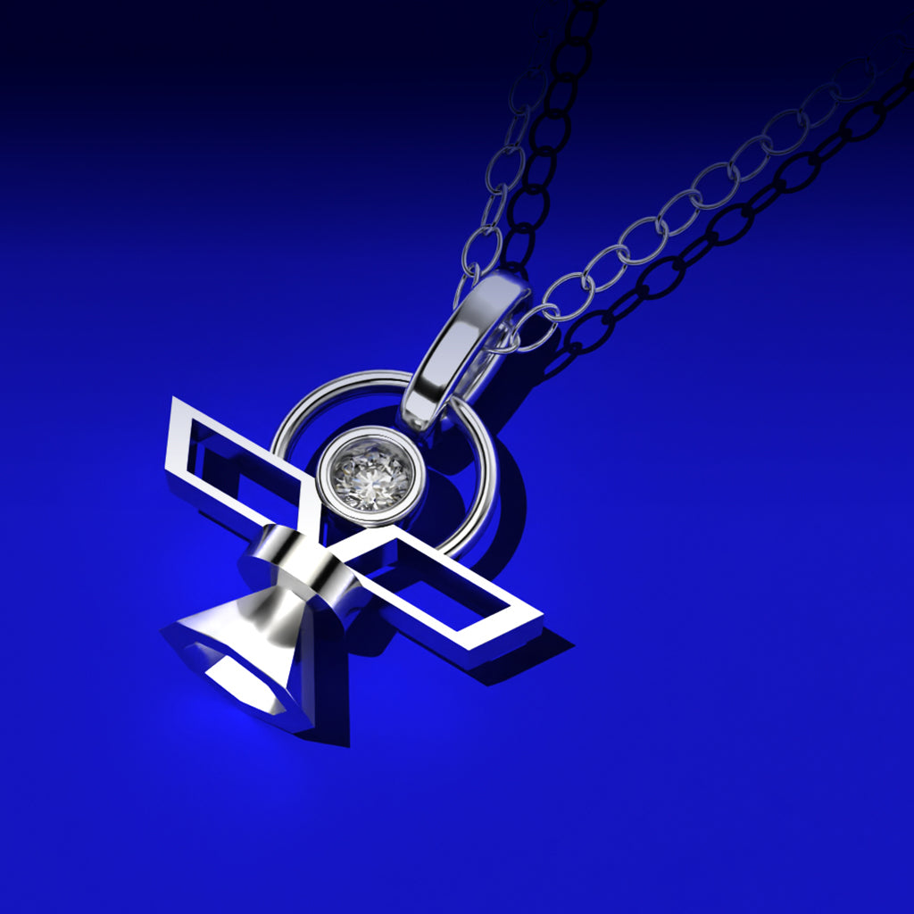 Colgante de Arcángel en plata 925 y diamante de laboratorio (O bajo cotización y pedido en oro)