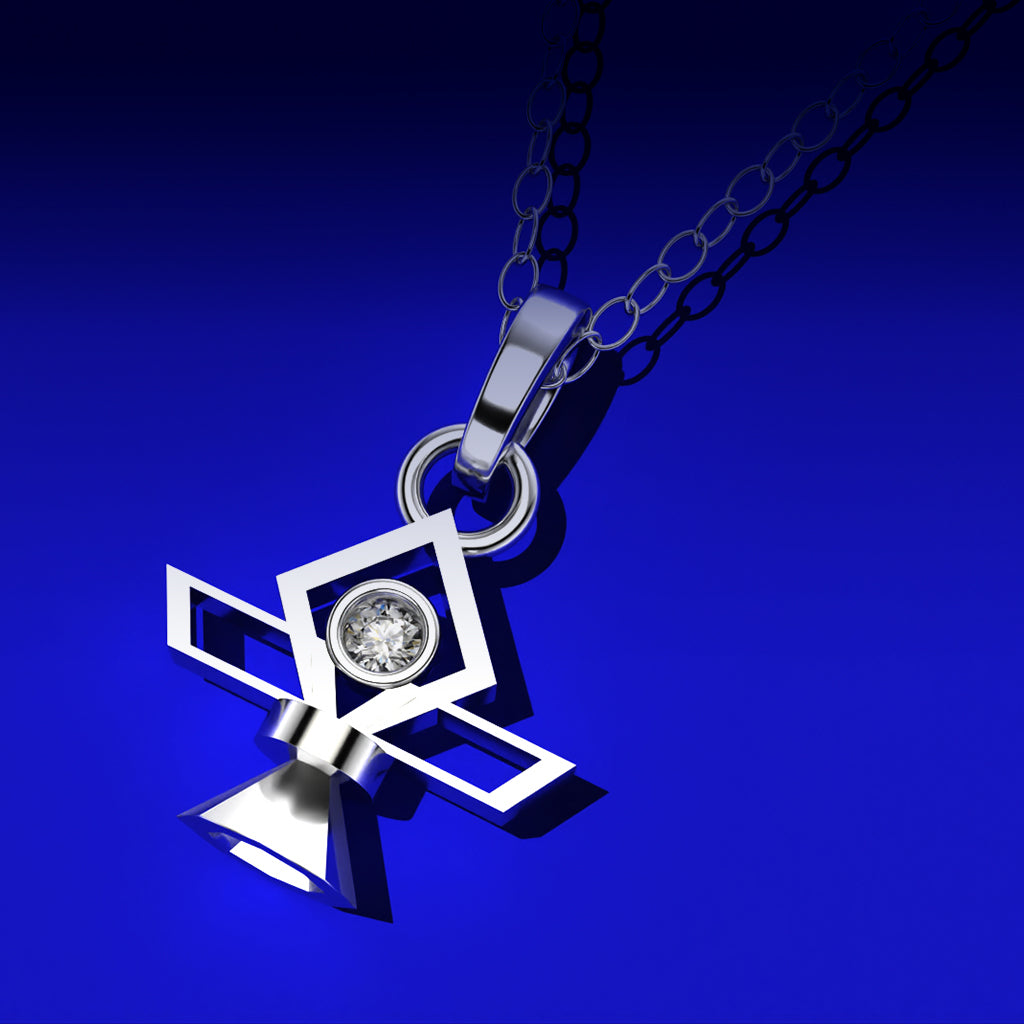 Colgante de ángel de la guarda en plata 925 y diamante de laboratorio (O bajo presupuesto y pedido en oro)