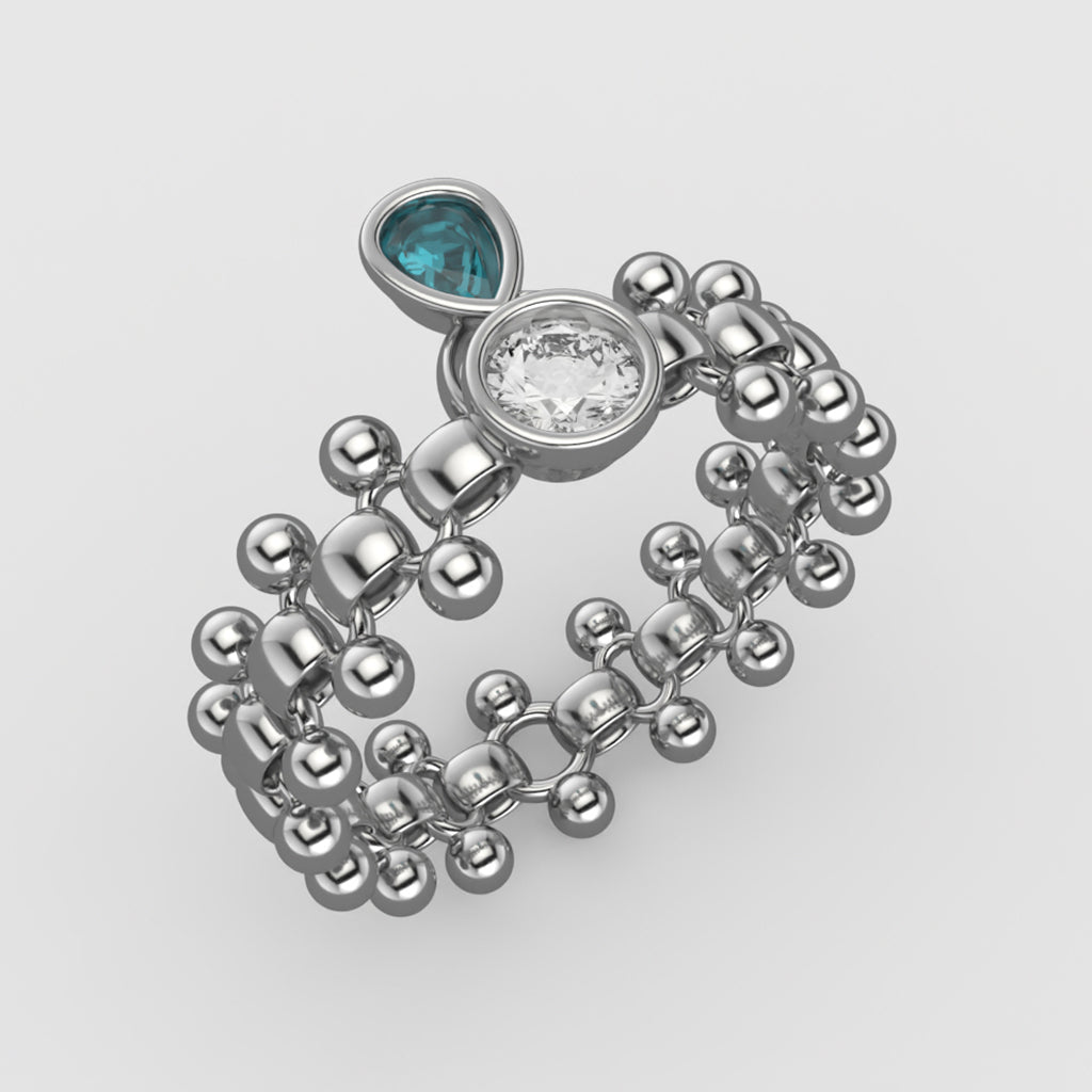 Bague Rock N Loev en or blanc 18 carats - Designée dans l'esprit des bagues multiples